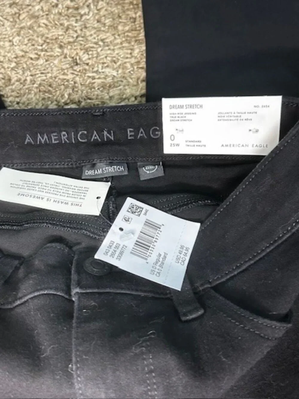 American Eagle Dream Stretch High Rise Classic Jegging True Black Size 0/25W NWT - Picture 6 of 9